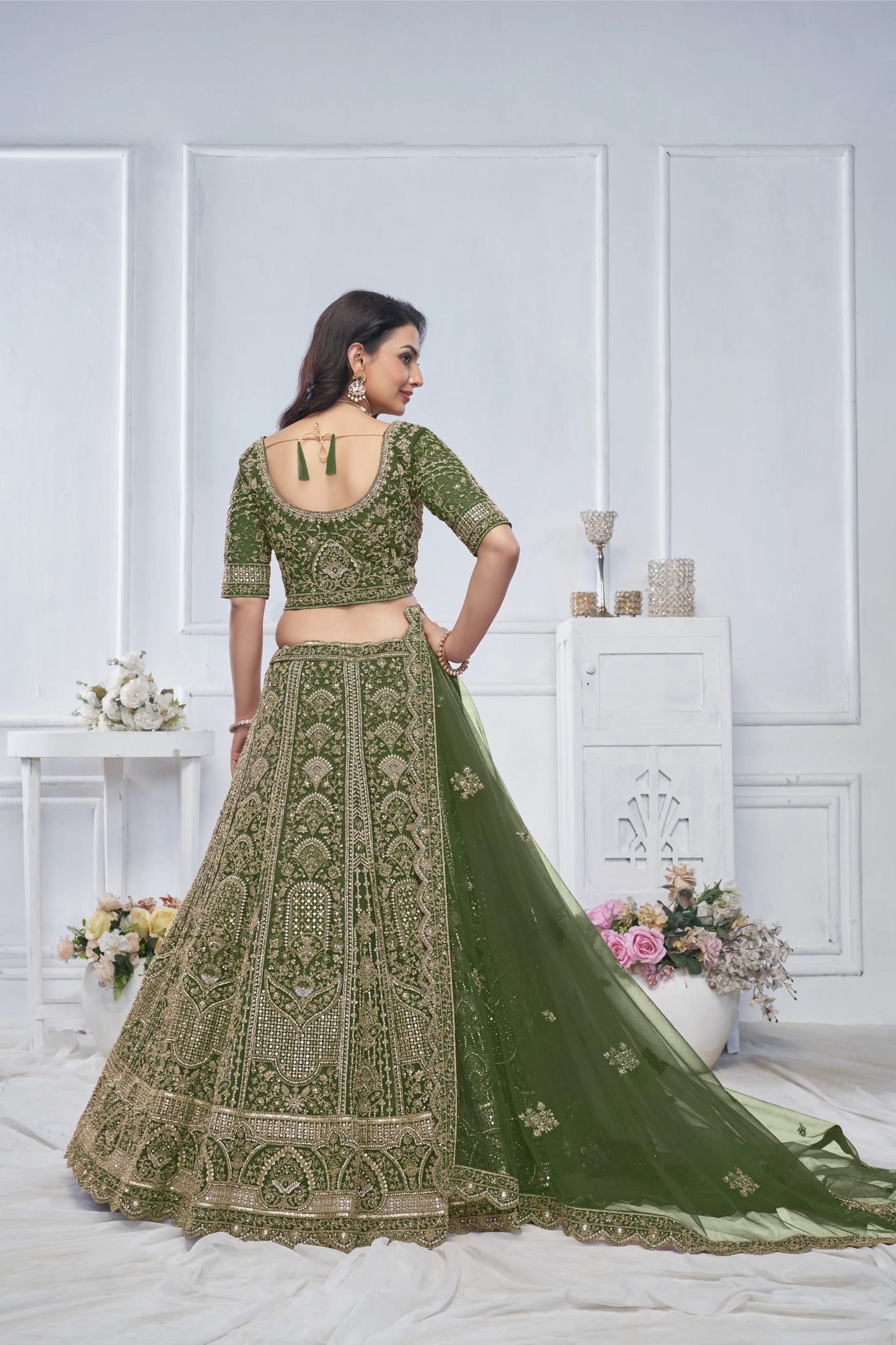 Peacock Green Embroidered Bridal lehenga