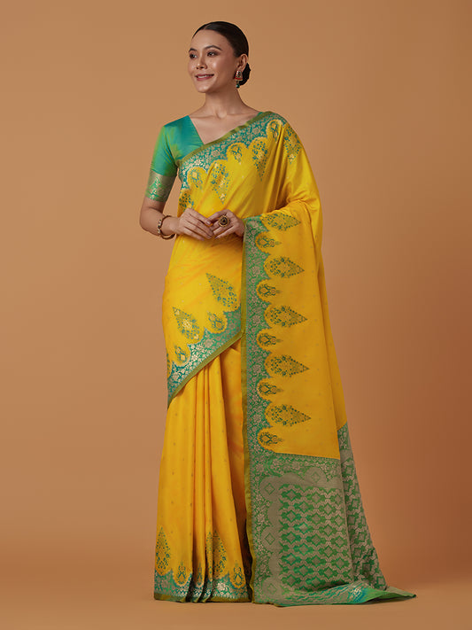 Yellow Zari_Work Silk_Blend