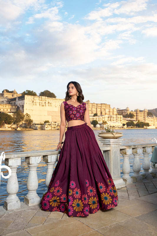 Tussar Silk With Floral Print With Foil Work