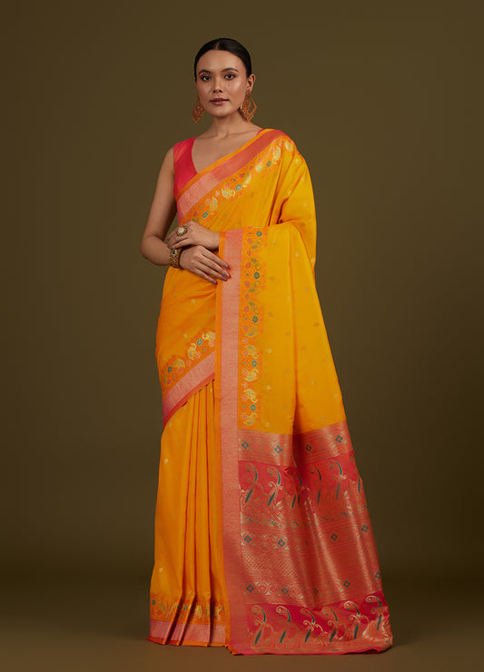 Yellow Zari_Work Silk_Blend