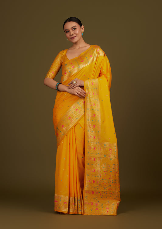 Yellow Zari_Work Silk_Blend