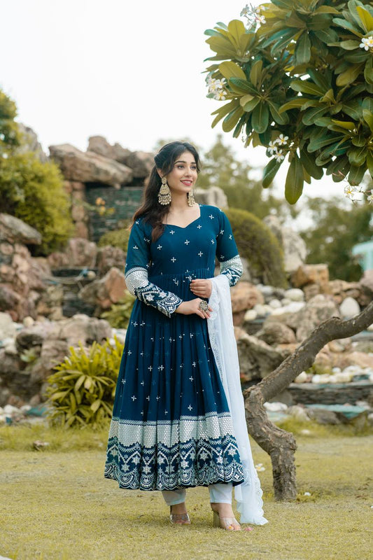 Blue Embroidered Anarkali Kurta Set