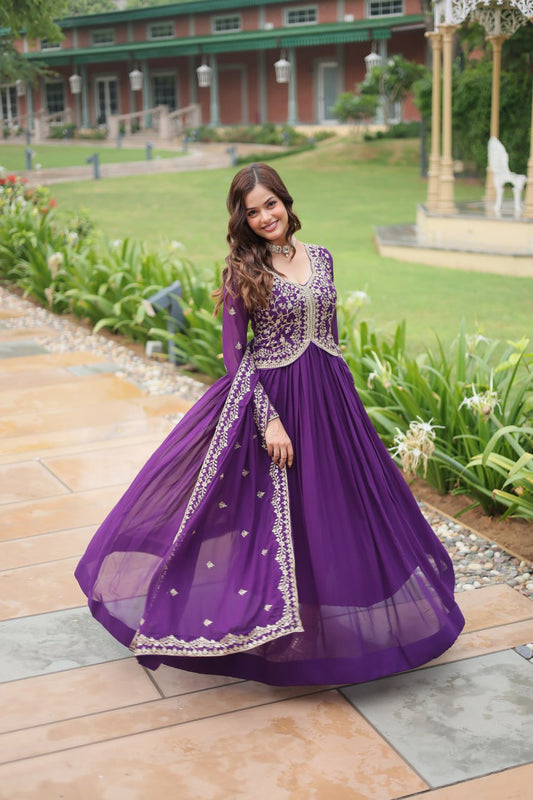 Purple Sequins-Multi & Zari Embroidered Work Kurta