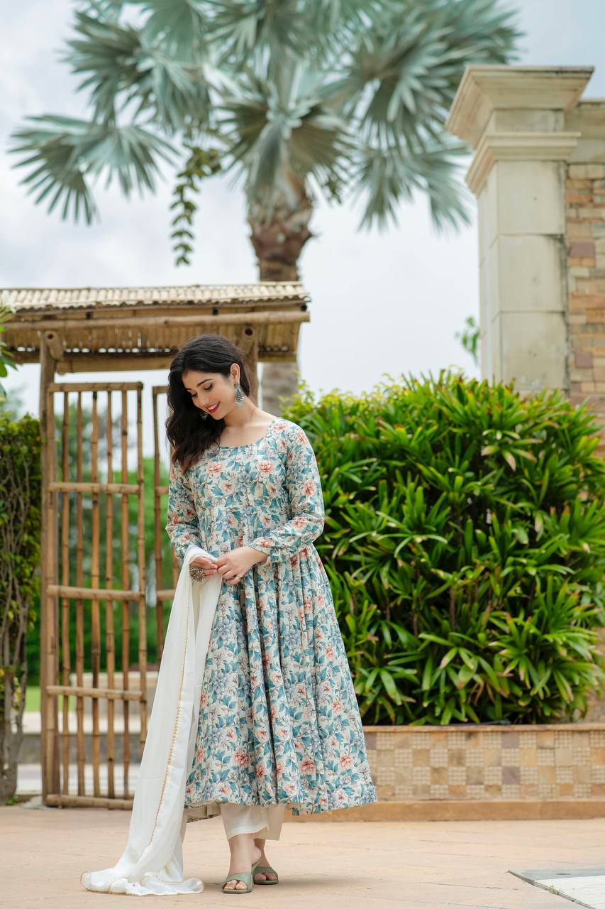 Multicolor Floral Printed Anarkali Kurta Set