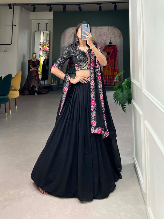 Black Colour Georgette Lehenga Choli Set