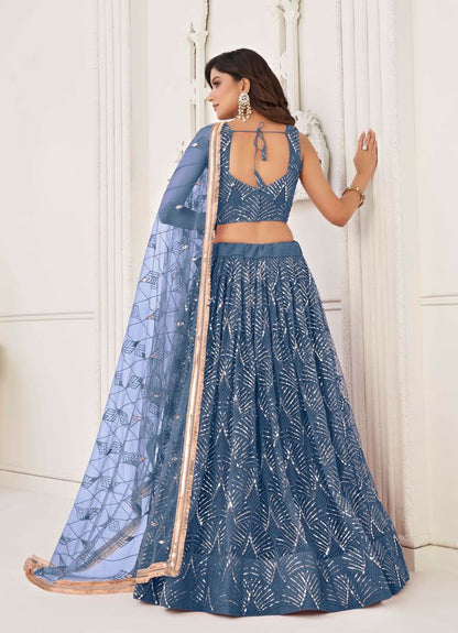 PEACH COLOR NET FABRIC LEHENGA CHOLI