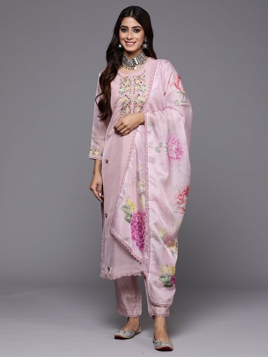 Women Muve Embroidered Straight Kurta Trousers With Dupatta Set