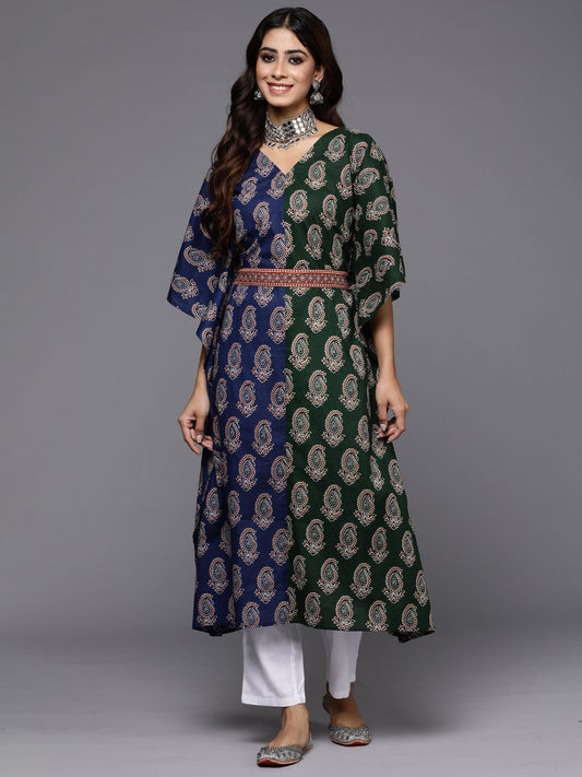 Women Blue Printed A-Line Casual Kurtas