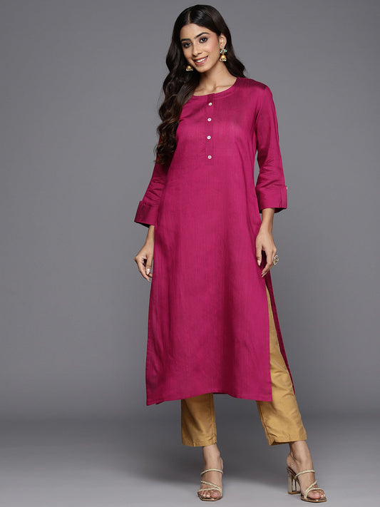 Women Pink Solid Straight Smart Casual Kurtas