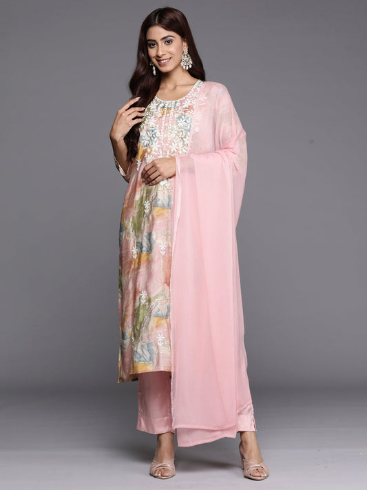 Women Multi Embroidered Straight Kurta Trousers With Dupatta Set