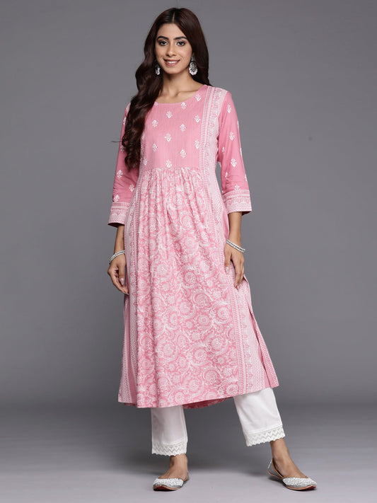 Women Pink Printed A-Line Kurtas