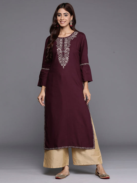 Women Purple Embroidered Straight Kurtas