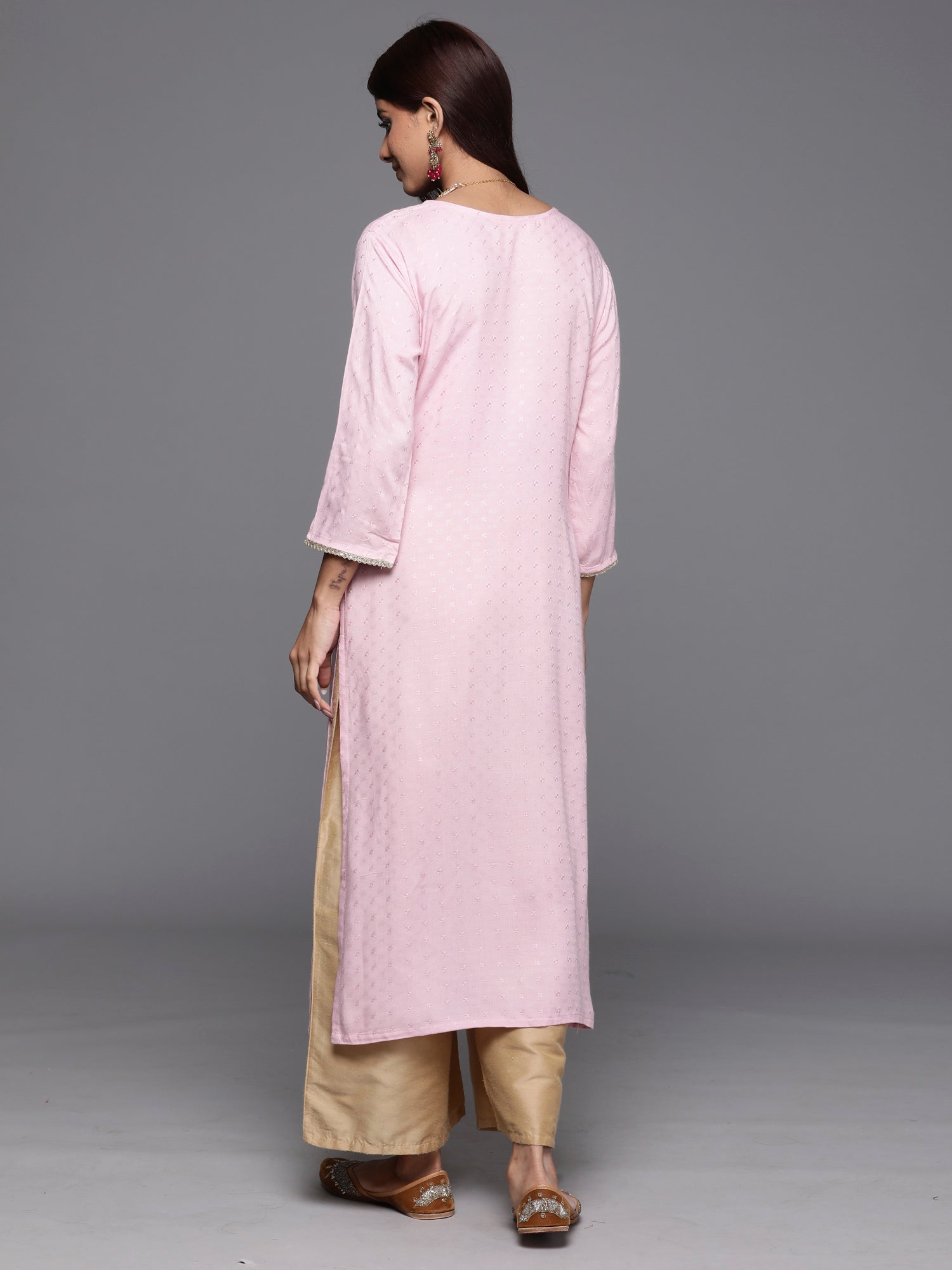 Women Pink Embroidered Straight Kurtas