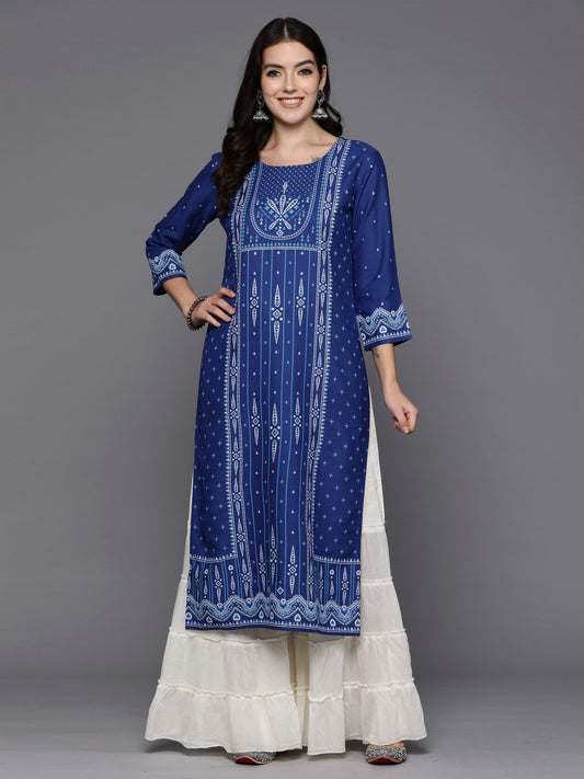 Women Blue Printed Straight Kurtas