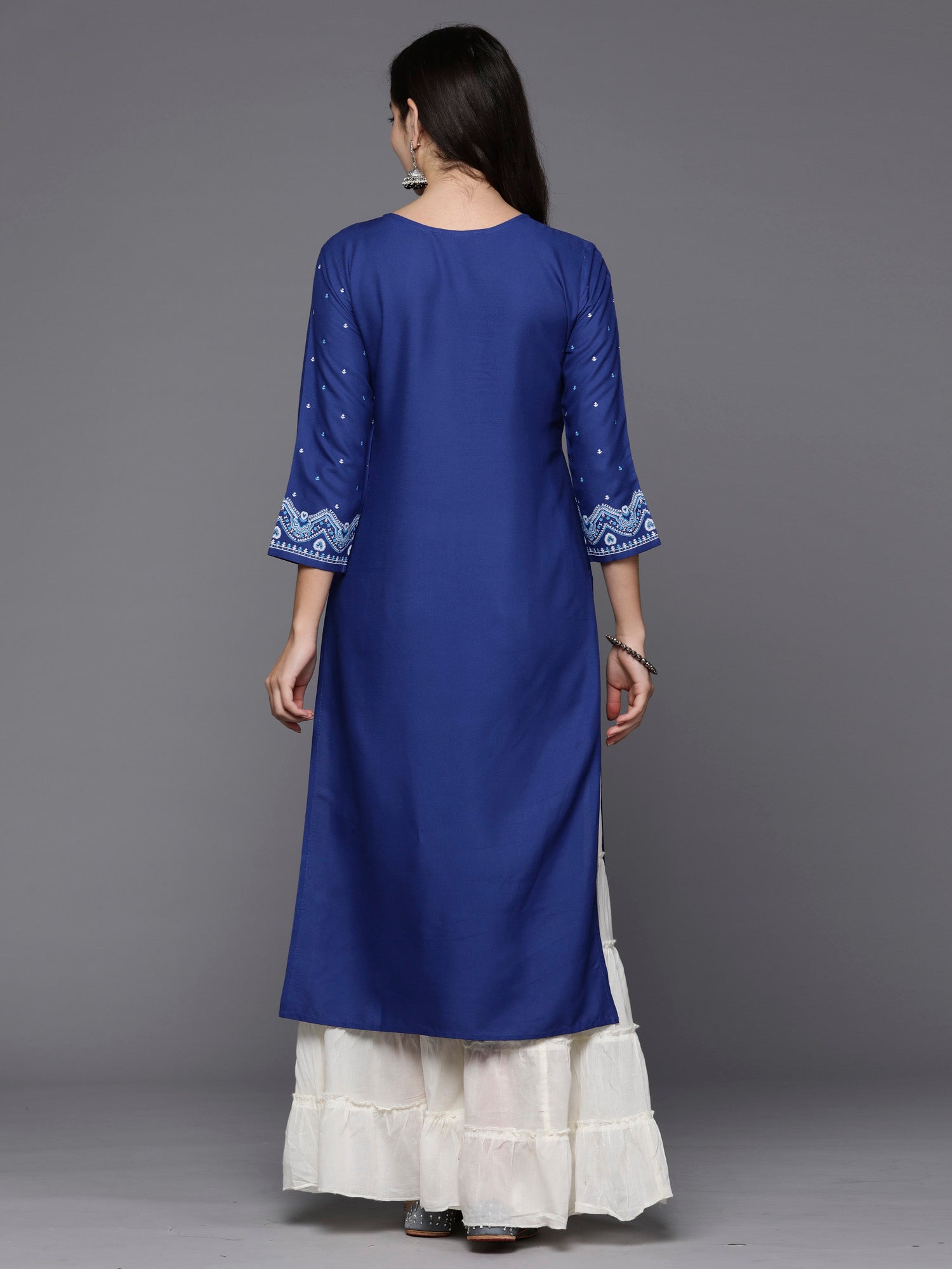 Women Blue Printed Straight Kurtas