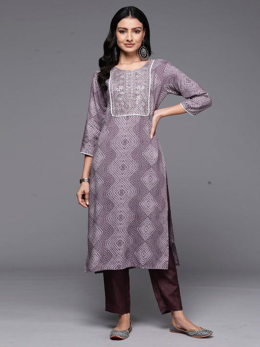 Women Mauve Printed Straight Kurtas