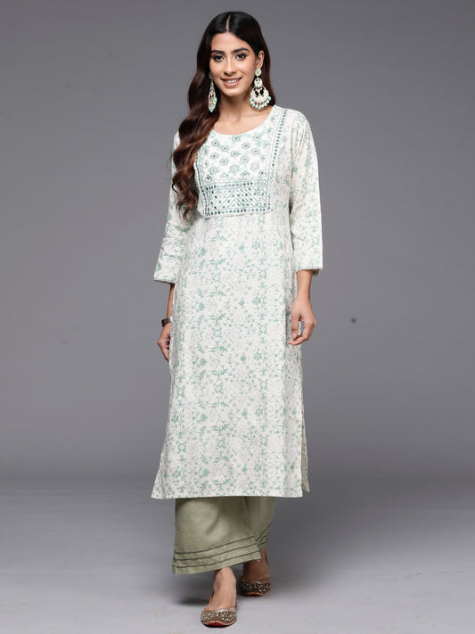 Women Off White Printed Straight Kurtas