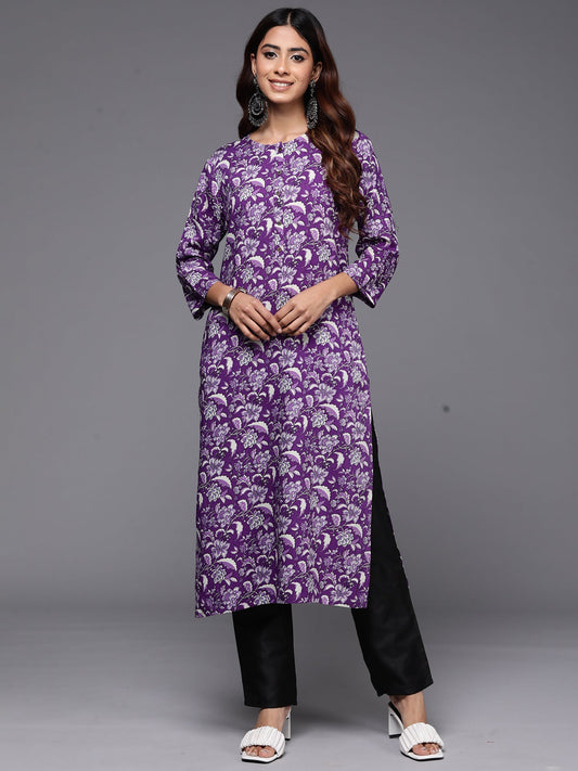 Women Purple Printed Straight Kurtas