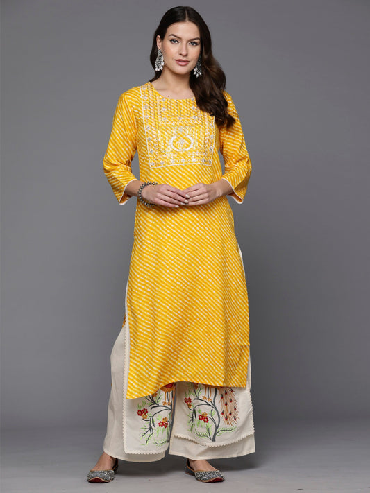 Women Yellow Printed Straight Kurtas