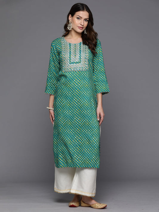 Women Blue Printed Straight Kurtas