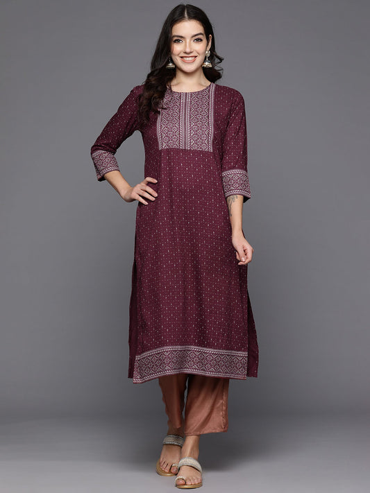 Women Maroon Embellished Straight Kurtas