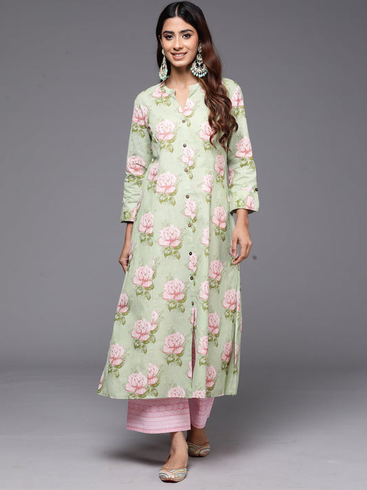 Women Green Printed A-Line Kurtas