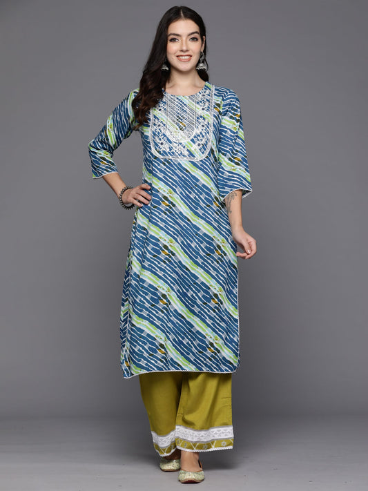 Women Blue Printed Straight Kurtas