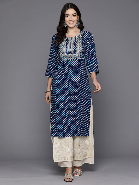 Women Blue Printed Straight Kurtas