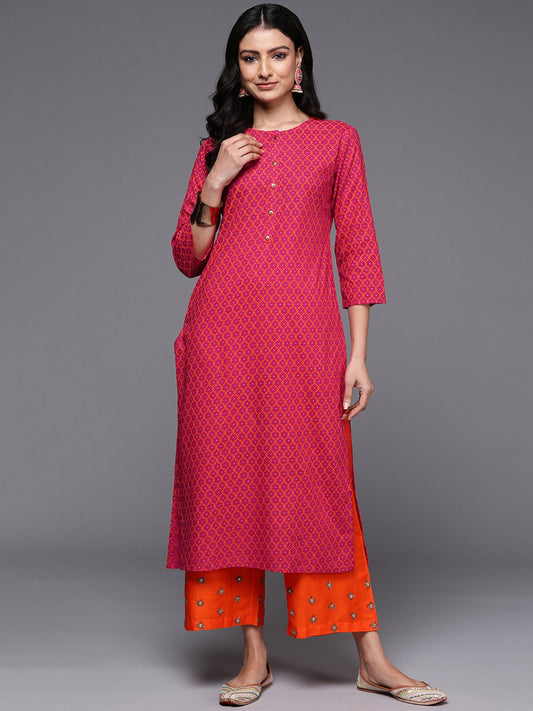 Women Pink Printed Straight Kurtas