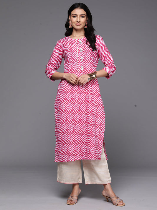 Women Pink Printed Straight Kurtas