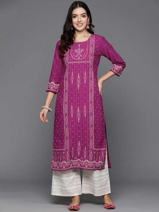 Women Burgundy Printed Straight Kurtas