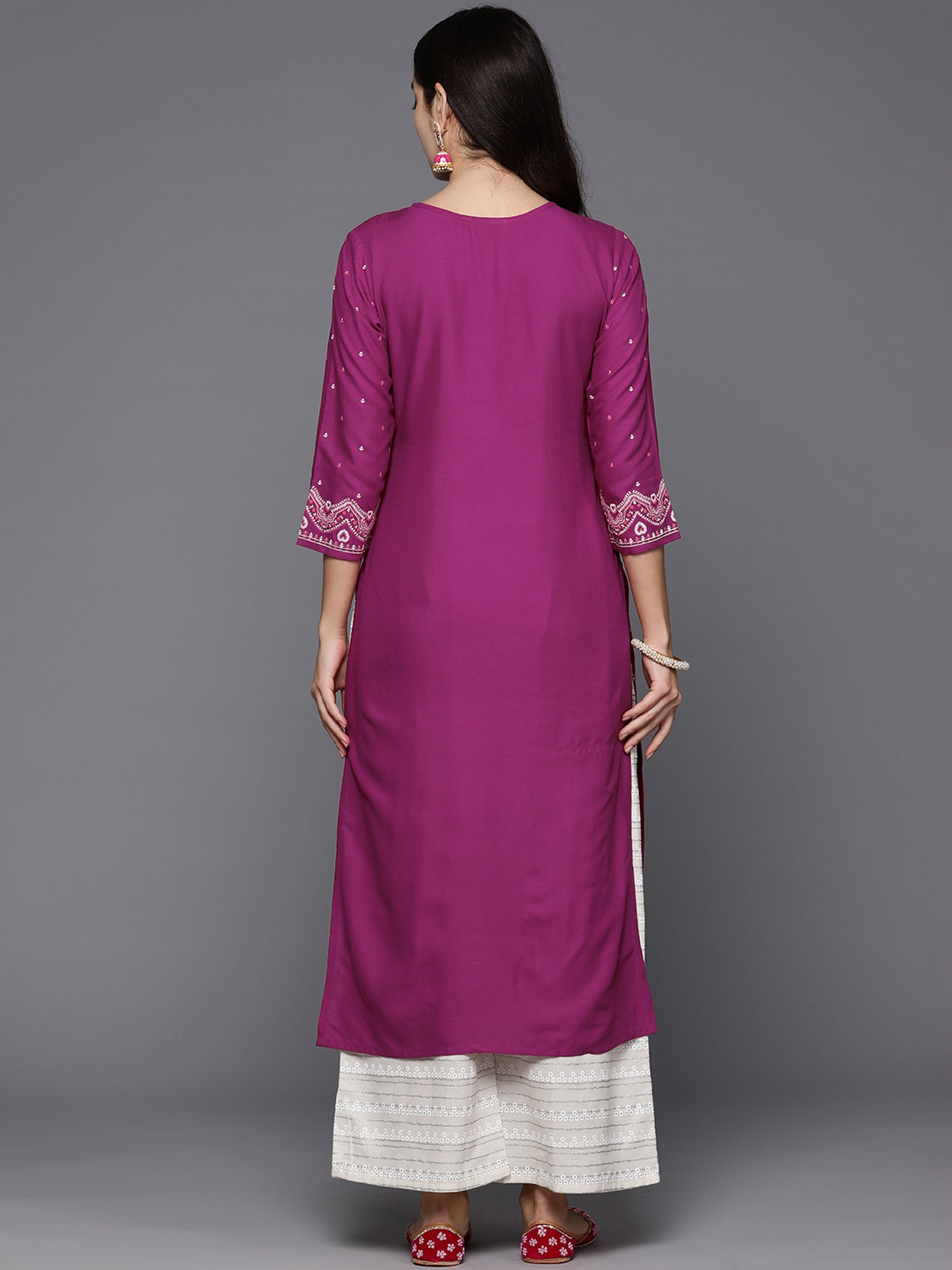 Women Burgundy Printed Straight Kurtas