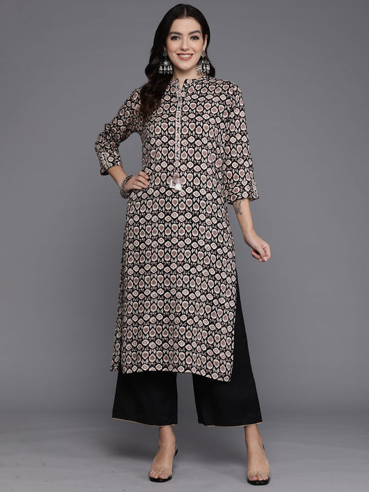 Women Black Printed Straight Kurtas