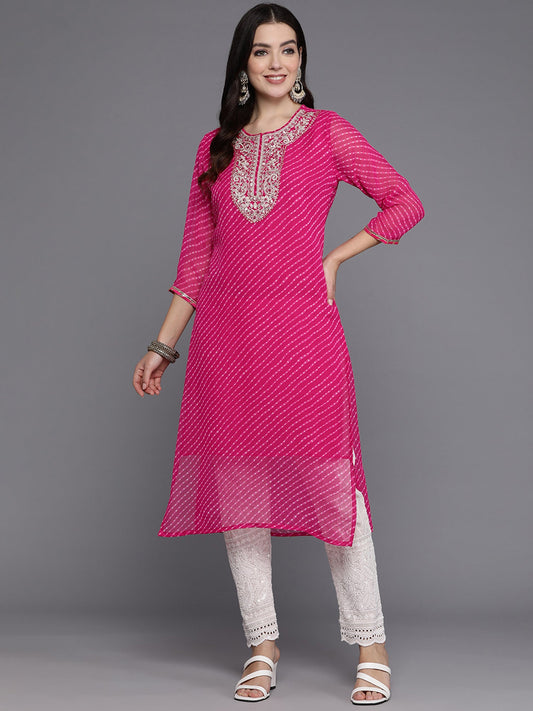 Women Pink Printed Straight Kurtas