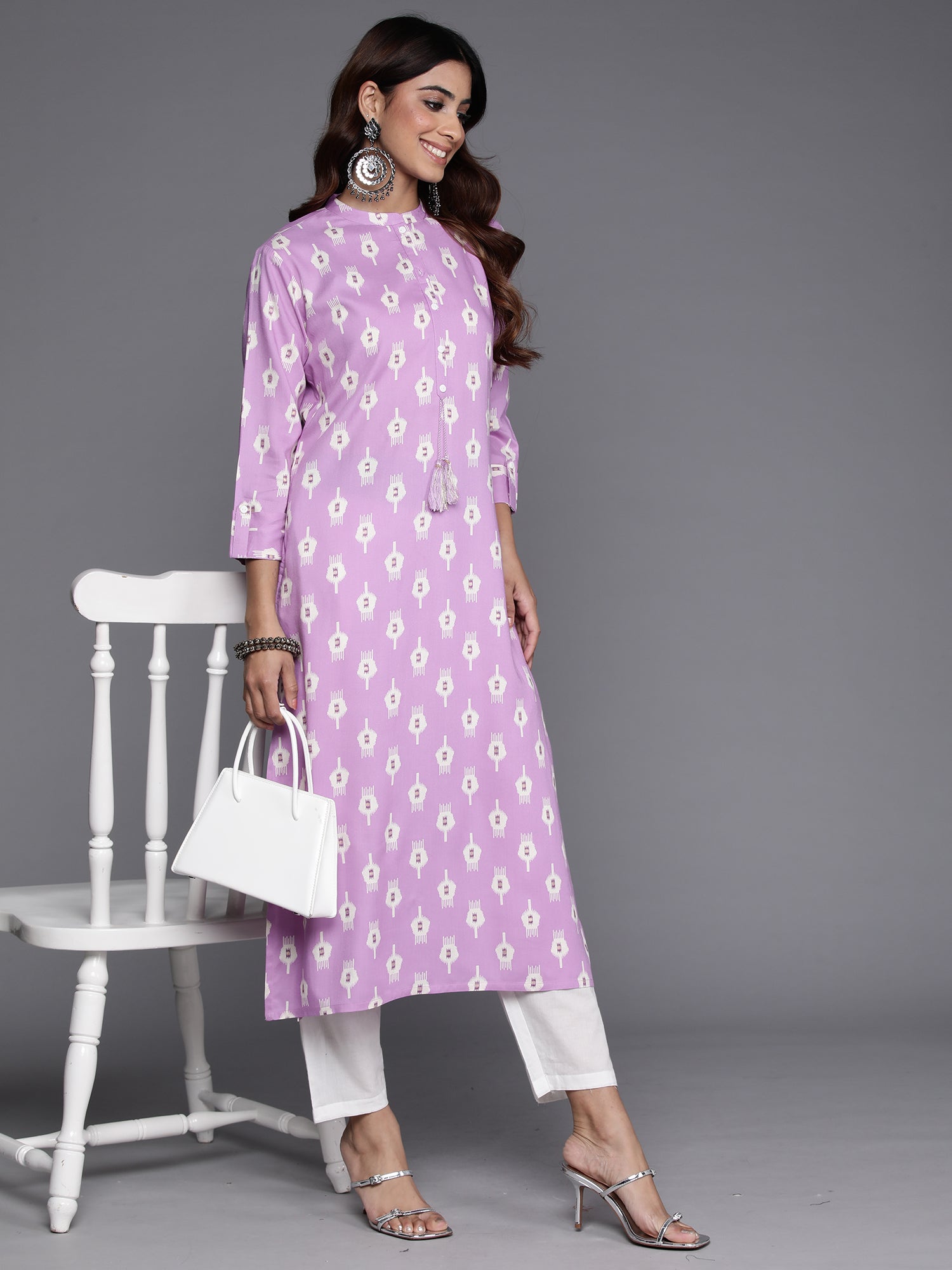 Women Lavender Printed Straight Kurtas