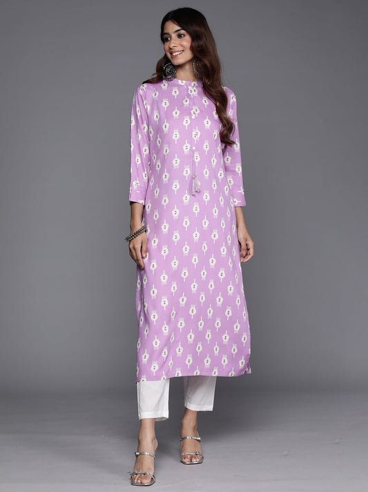 Women Lavender Printed Straight Kurtas