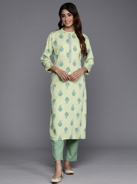 Women Green Printed Straight Kurtas