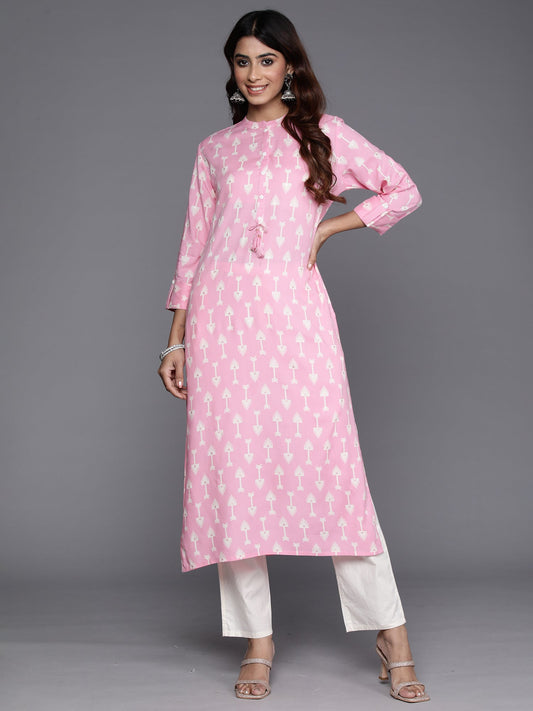 Women Pink Printed Straight Kurtas