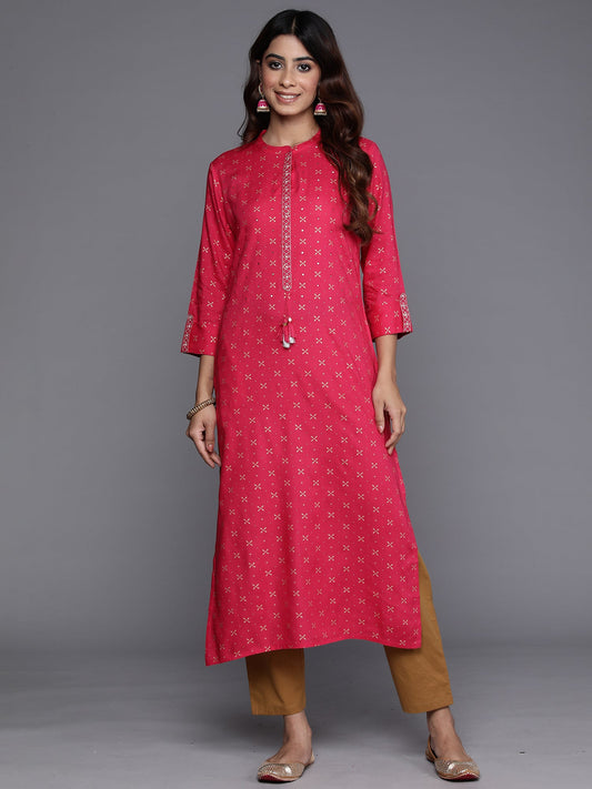 Women Pink Printed Straight Kurtas