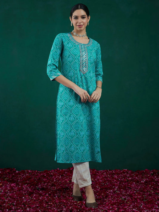 Women Sea Green Printed Straight Kurtas