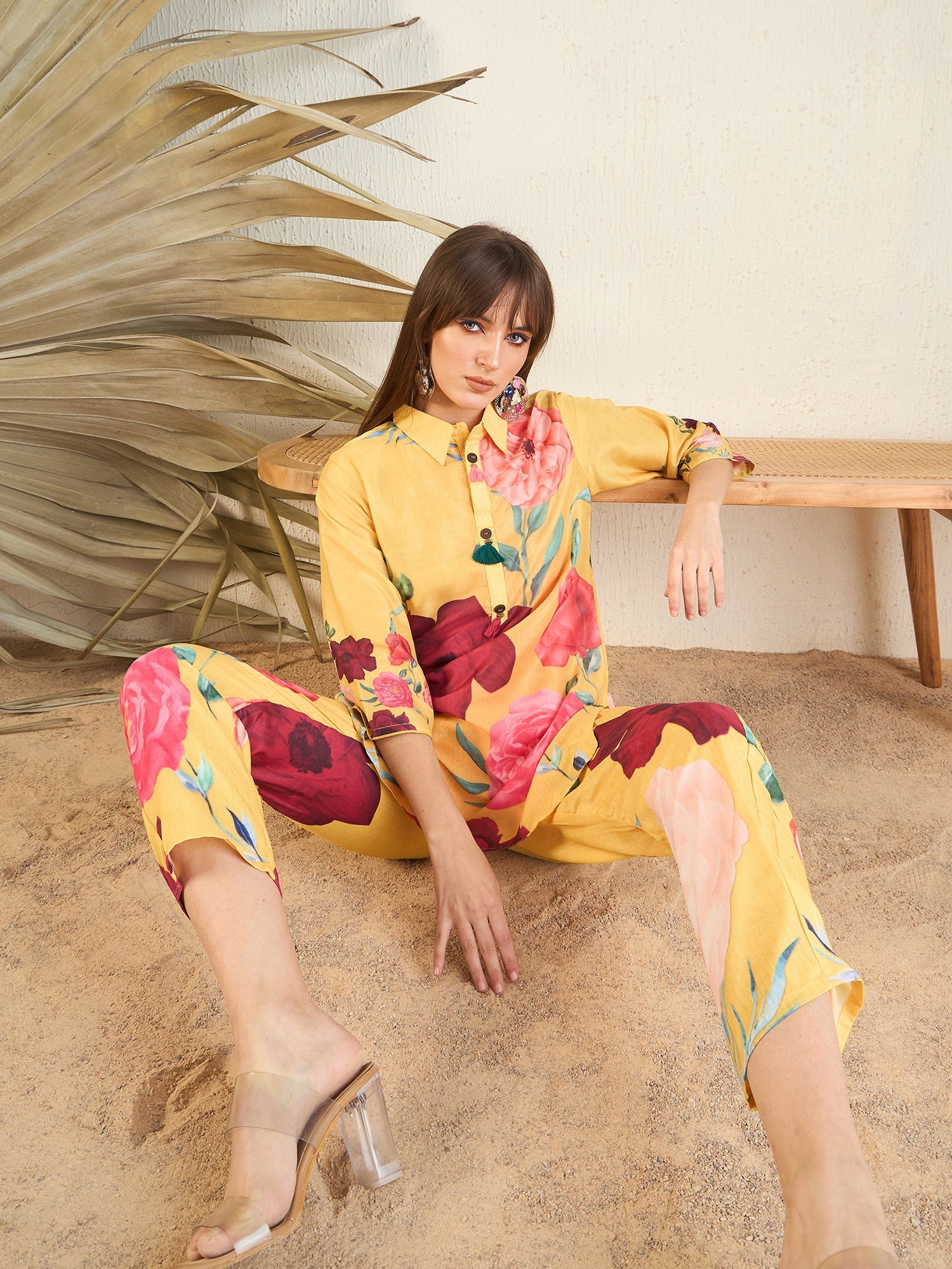 Women Yellow Color Embroidered Co-Ords Set