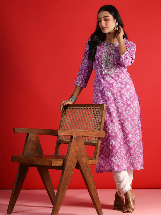 Women Lavender Printed Straight Kurtas