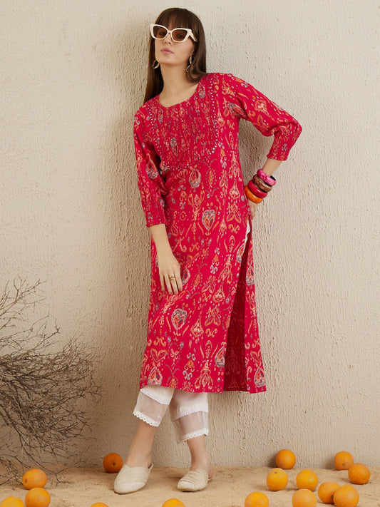 Women Magenta Printed Straight Kurtas