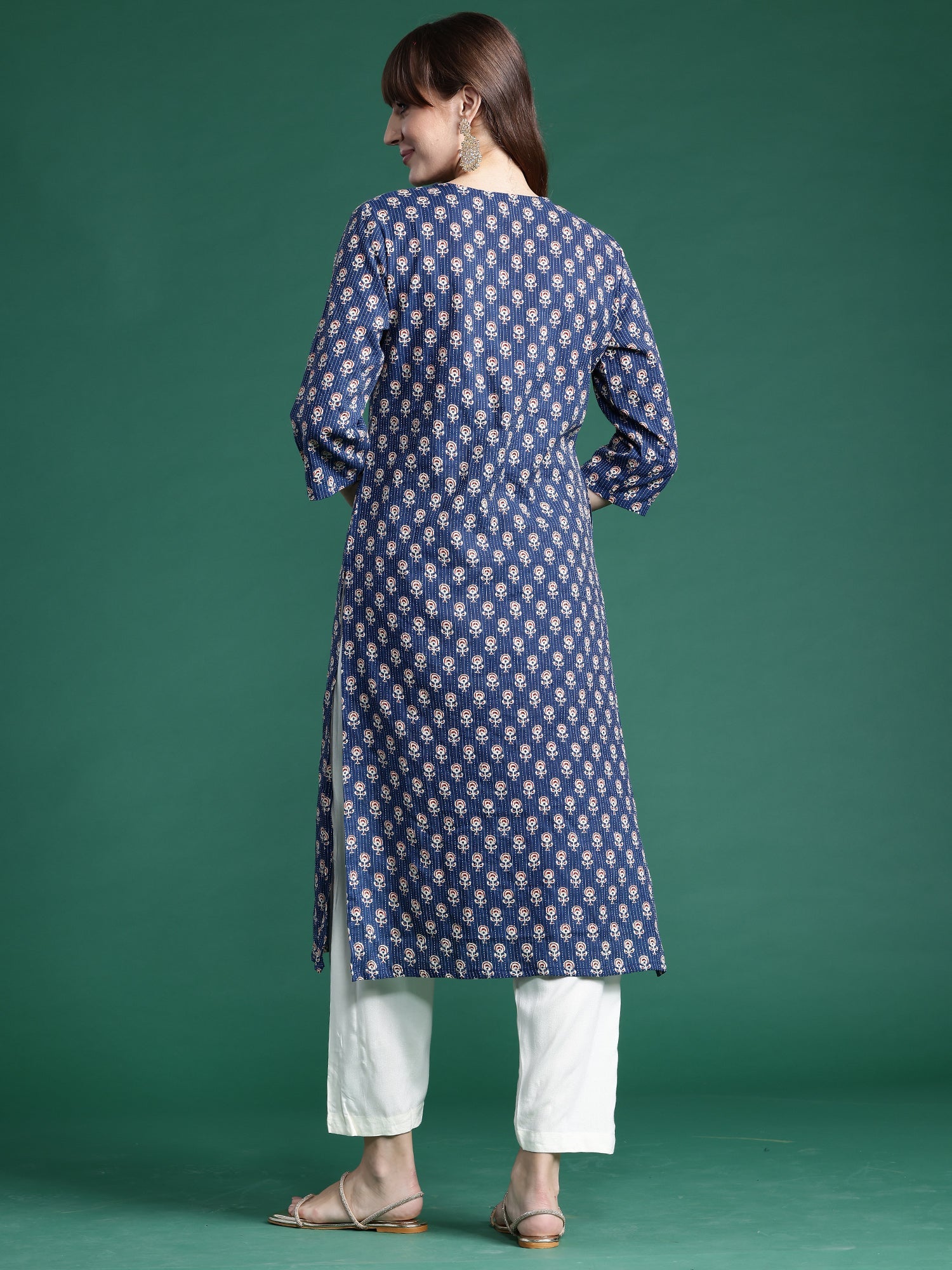 Women Blue Printed Straight Kurtas
