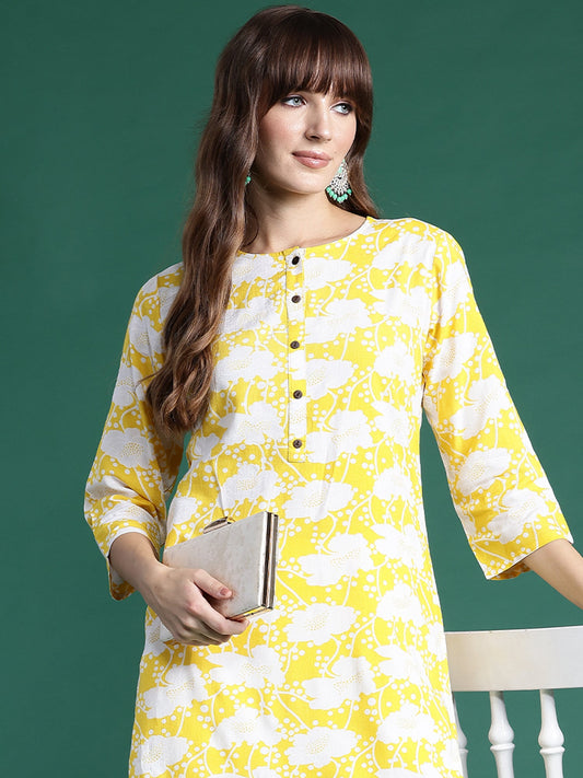 Women Yellow Printed Straight Kurtas