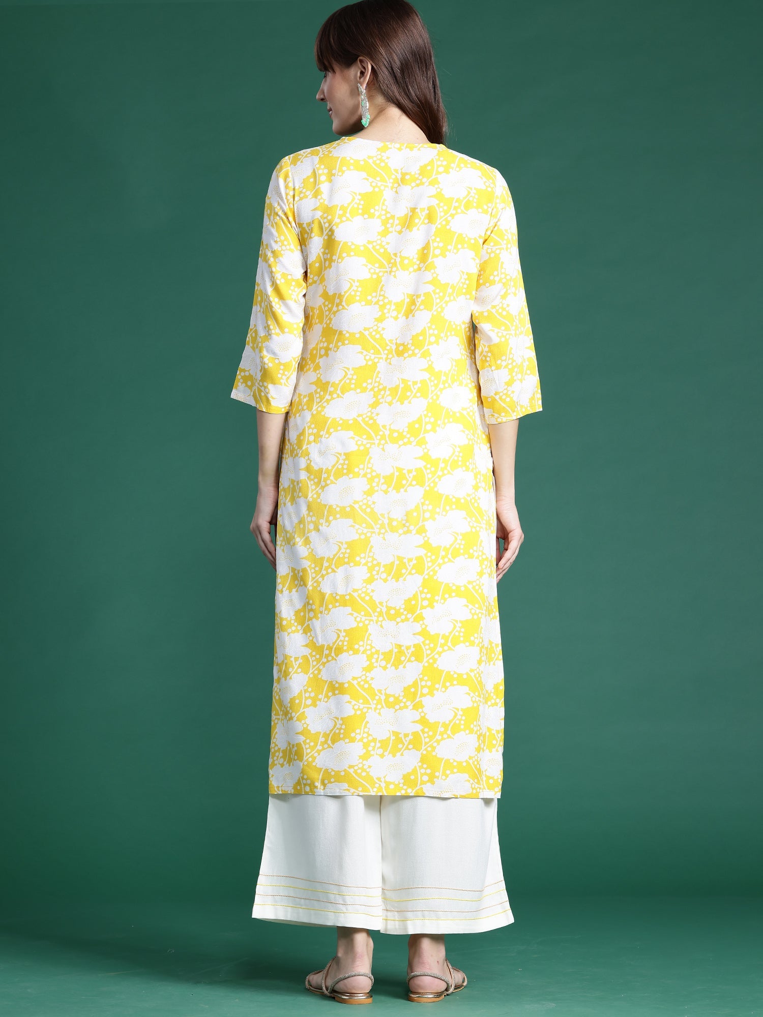 Women Yellow Printed Straight Kurtas