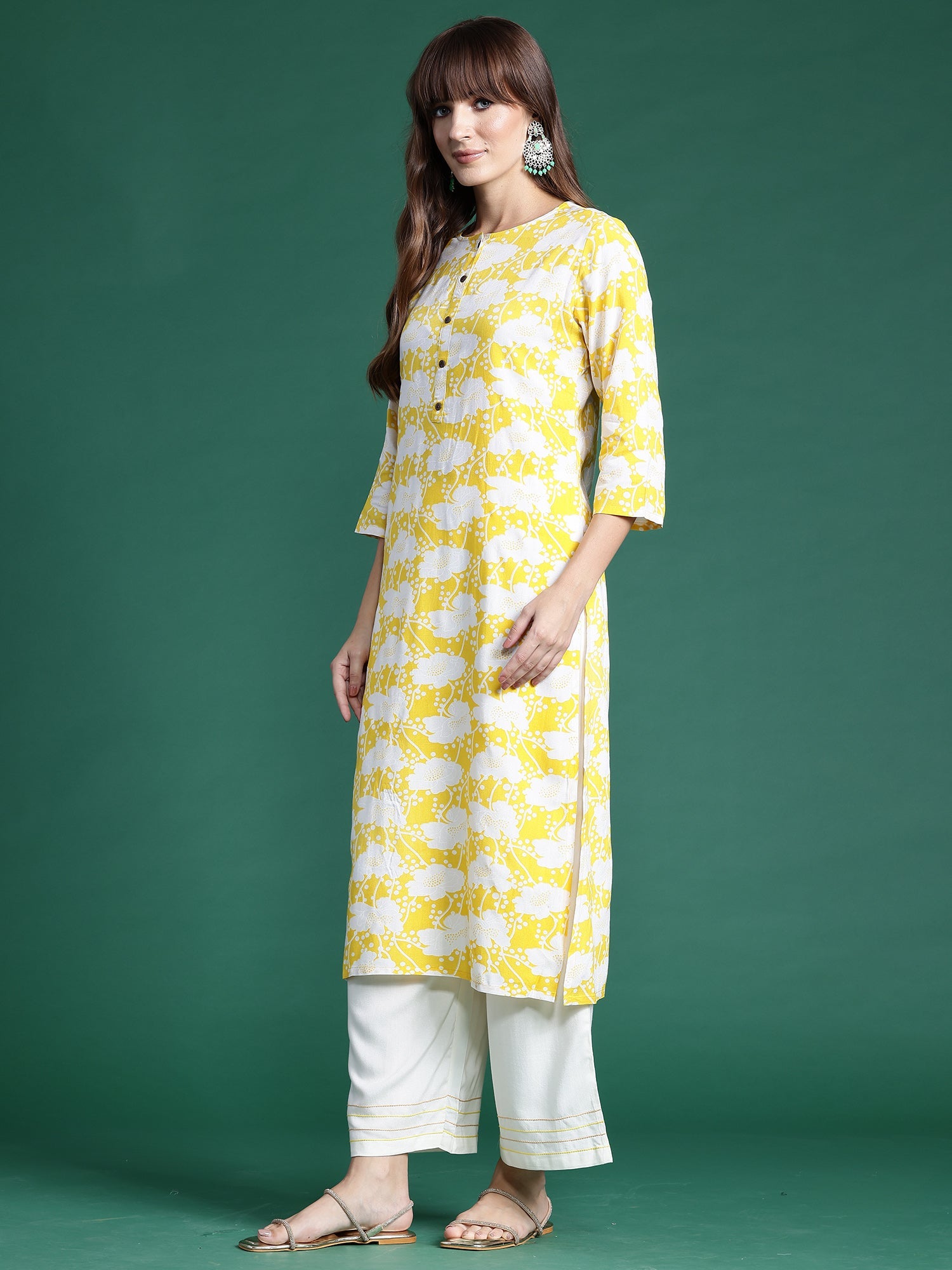 Women Yellow Printed Straight Kurtas