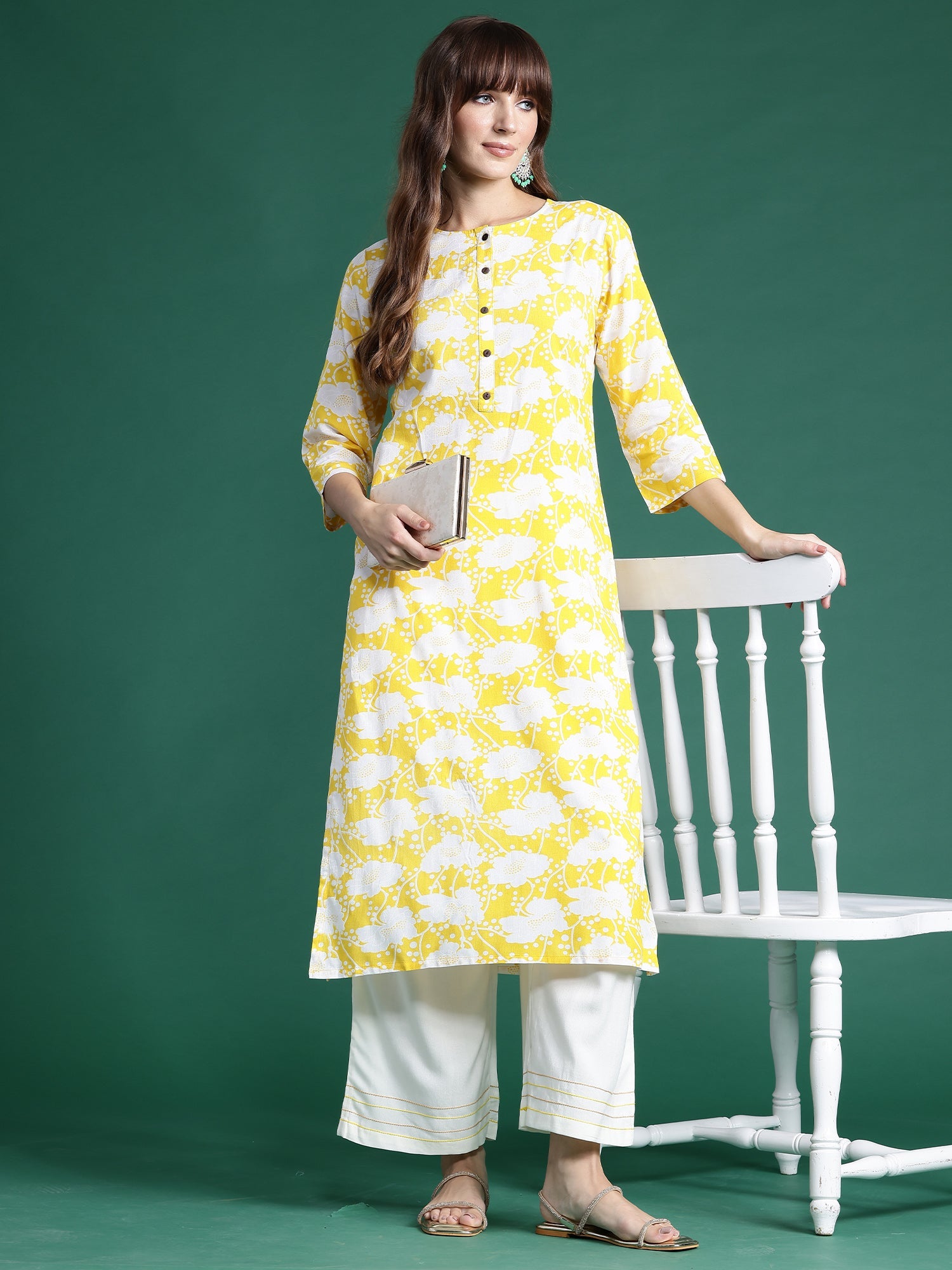 Women Yellow Printed Straight Kurtas
