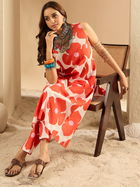 Women White Printed Straight Kurta Trousers Set