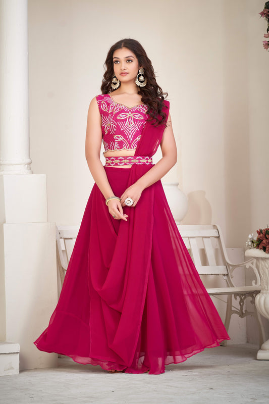 Rani Pink Embroidered Lehenga With Belt